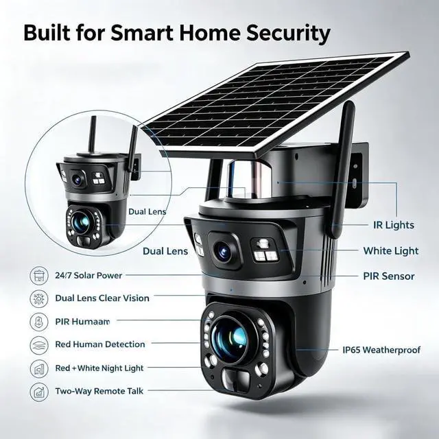 Alt view image 6 of 7 - for UBOX 6MP Dual Lens Solar Powered Outdoor Security Camera, 36x Optical Zoom, 40m Infrared Night Vision,Human Auto Tracking, Two-Way Talk, Motion Alert, IP66 Weatherproof Surveillance Camera