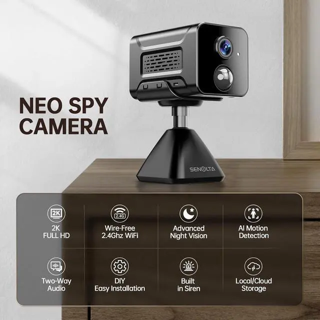 Alt view image 3 of 7 - Hidden Camera 2K HD Wireless Spy Camera with Audio/Video, Mini Indoor Camera for Home Security, AI Motion Detection, Night Vision, Built-in Siren, Two-Way Audio, 60-Day Battery Life