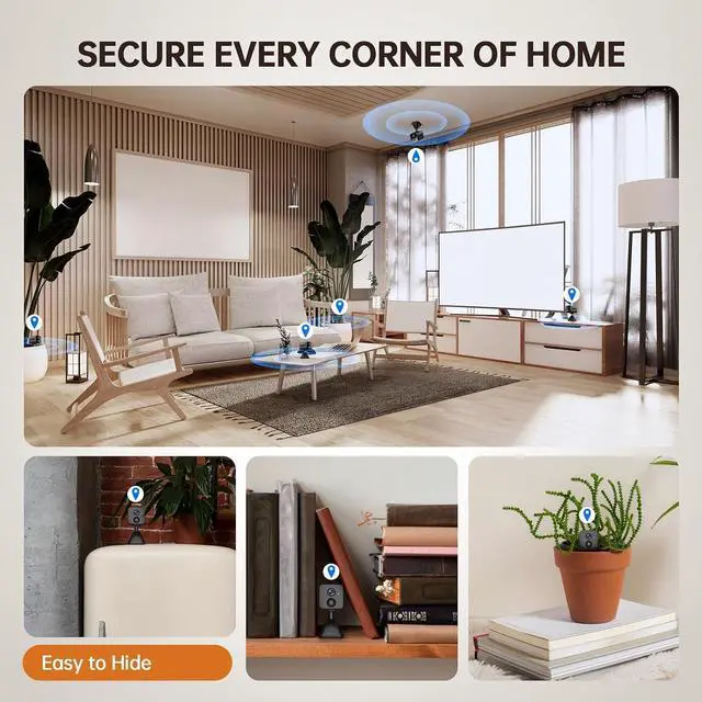 Alt view image 2 of 7 - Hidden Camera 2K HD Wireless Spy Camera with Audio/Video, Mini Indoor Camera for Home Security, AI Motion Detection, Night Vision, Built-in Siren, Two-Way Audio, 60-Day Battery Life