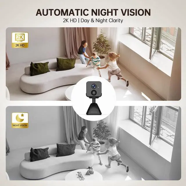 Alt view image 4 of 7 - Hidden Camera 2K HD Wireless Spy Camera with Audio/Video, Mini Indoor Camera for Home Security, AI Motion Detection, Night Vision, Built-in Siren, Two-Way Audio, 60-Day Battery Life