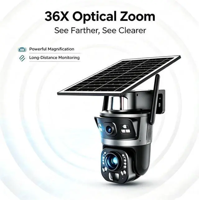 Alt view image 4 of 7 - for UBOX 6MP Dual Lens Solar Powered Outdoor Security Camera, 36x Optical Zoom, 40m Infrared Night Vision,Human Auto Tracking, Two-Way Talk, Motion Alert, IP66 Weatherproof Surveillance Camera