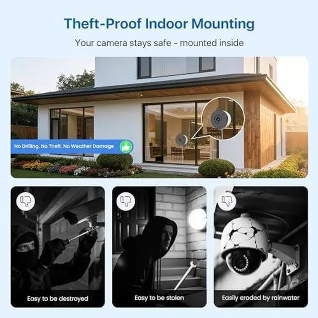 Alt view image 6 of 7 - 3MP 2K Window Camera, 2.4GHz & 5GHz WiFi Indoor Camera for Home Security with 20° Tilt Bracket, Full Color Night Vision, Human & Motion Detection, Anti-Glare, Rental Friendly, 2 Packs