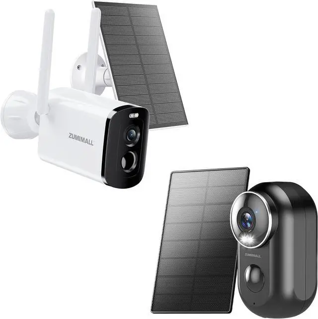 Main image of ZUMIMALL Solar Security Cameras Wireless Outdoor, 2K Camera for Home Security with 3MP Color Night Vision, 2.4GHz WiFi, 2-Way Talk, Spotlight & Siren, IP66 Weatherproof, Compatible with Alexa