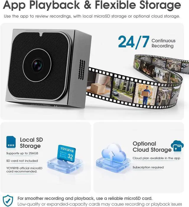 Alt view image 5 of 7 - 5MP Window Camera + 128GB Memory Card, 2" Screen, Motion-Wake Display, 24/7 Recording, No-Drill Setup, Color Night Vision, 2.4/5GHz WiFi