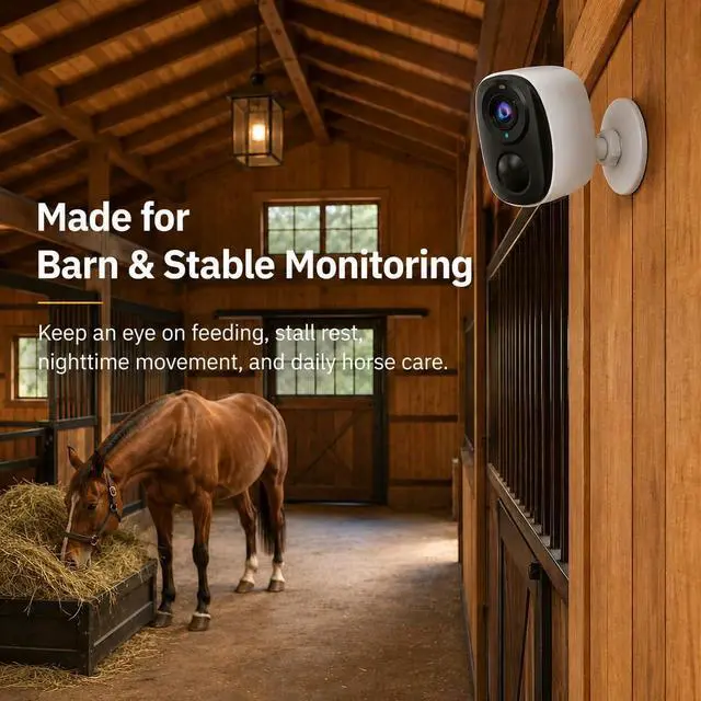 Alt view image 2 of 7 - 4G LTE Horse Stable Camera No WiFi Needed, Wireless Battery Powered Barn Camera for Horses with 5000mAh Long Battery Life, HD Live View, Night Vision, Motion Alerts, SIM Card Not Included