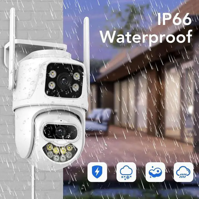 Alt view image 2 of 7 - Security Cameras Outdoor 2K Dual Lens Cameras for Home Security Outside 360° PTZ WiFi Surveillance Camera Waterproof, Motion Detection for Baby Pet Home,One Touch Call,Color