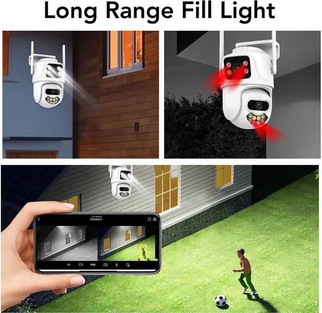 Alt view image 4 of 7 - Security Cameras Outdoor 2K Dual Lens Cameras for Home Security Outside 360° PTZ WiFi Surveillance Camera Waterproof, Motion Detection for Baby Pet Home,One Touch Call,Color
