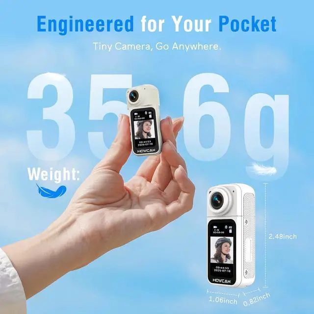 Alt view image 2 of 7 - Movcan S70 Body Camera with Audio and Video Recording, HD 1520P Body Cam with 180° Rotating Lens, Thumb Size Hands Free Recording Body Worn Camera, Portable Camcorder for Work (128GB, White)