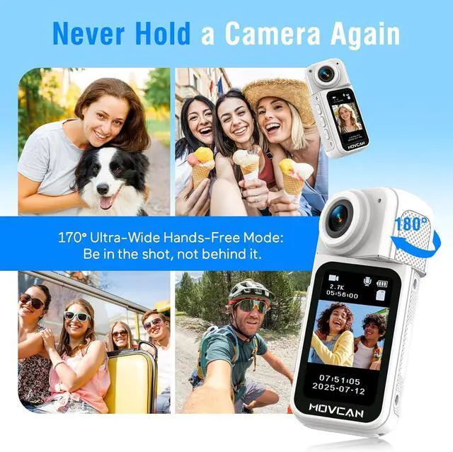 Alt view image 4 of 7 - Movcan S70 Body Camera with Audio and Video Recording, HD 1520P Body Cam with 180° Rotating Lens, Thumb Size Hands Free Recording Body Worn Camera, Portable Camcorder for Work (128GB, White)