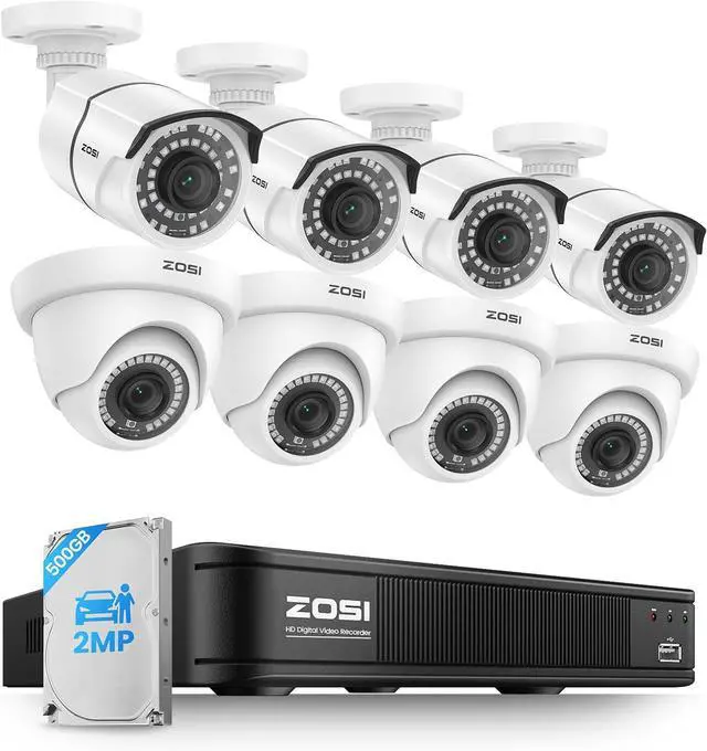 Main image of ZOSI 1080P H.265+ Home Security Camera System, 5MP 8 Channel Surveillance DVR, 8 x 1080p Weatherproof CCTV Bullet Dome Camera Outdoor Indoor, Night Vision, Remote Access, 90° View Angle, 500GB HDD