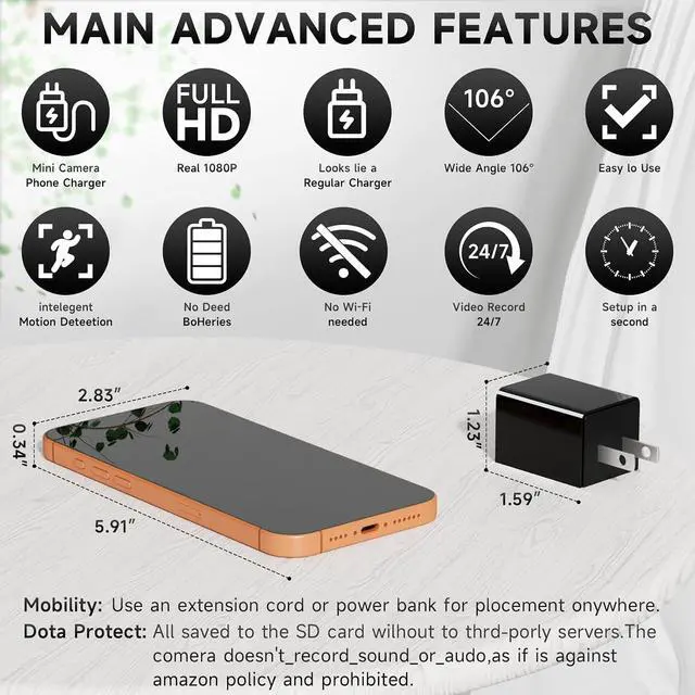 Alt view image 6 of 7 - JEVDES Hidden Camera, 1080P Spy Camera No WiFi Needed