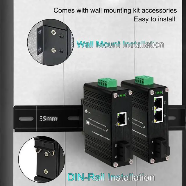 Alt view image 5 of 7 - Mini Industrial Gigabit Multi-Mode Media Converter Hardened 10/100/1000Mbps RJ45 Ethernet Optical Transceiver with 100/1000Base-FX SC Port Auto Detection Transmission Max 550m 12~48V DC