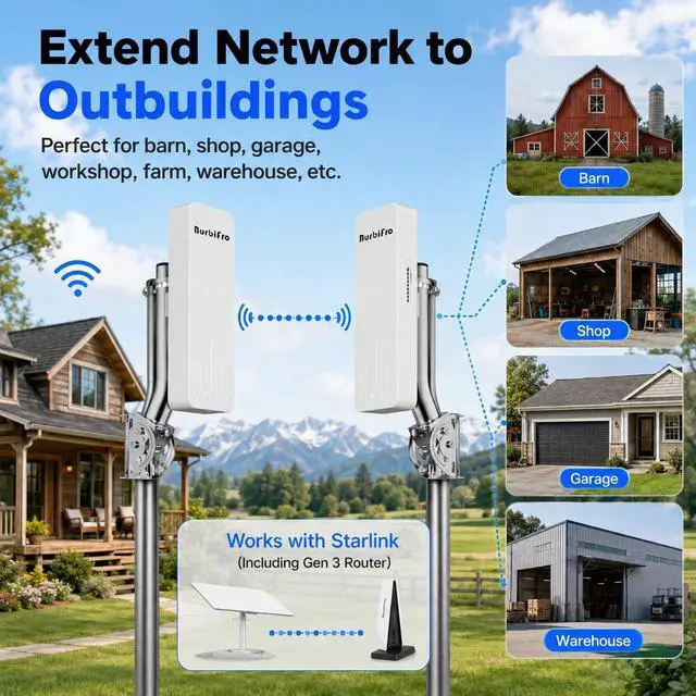 Alt view image 6 of 7 - Point to Point Wireless Bridge Outdoor Kit, 5.8GHz with 14dBi Antenna - Extend Network to Barn, Shop, Garage