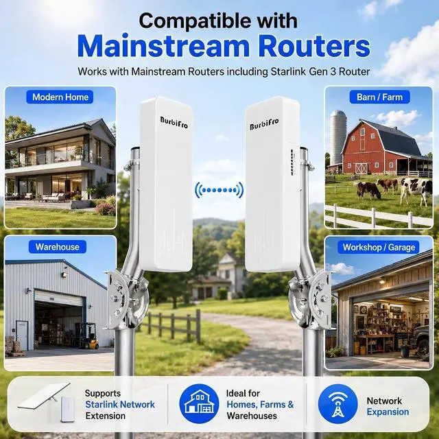 Alt view image 7 of 7 - Point to Point Wireless Bridge Outdoor Kit, 5.8GHz with 14dBi Antenna - Extend Network to Barn, Shop, Garage