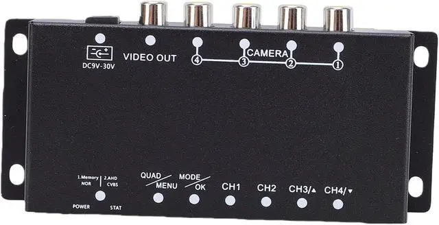 Main image of 4 Channel Car Parking Camera Video Splitter, Mini Color Video Quads Multiplexer, CCTV Splitter with Mirror Image, Remote Control & 1080P Real Time Monitoring