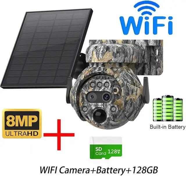 Alt view image 2 of 7 - 8MP Solar Powered Camera 4K 4G / WiFi Solar Camera Solar Panel Security PIR Human Detection Cam in Forest(WiFi 128GB)