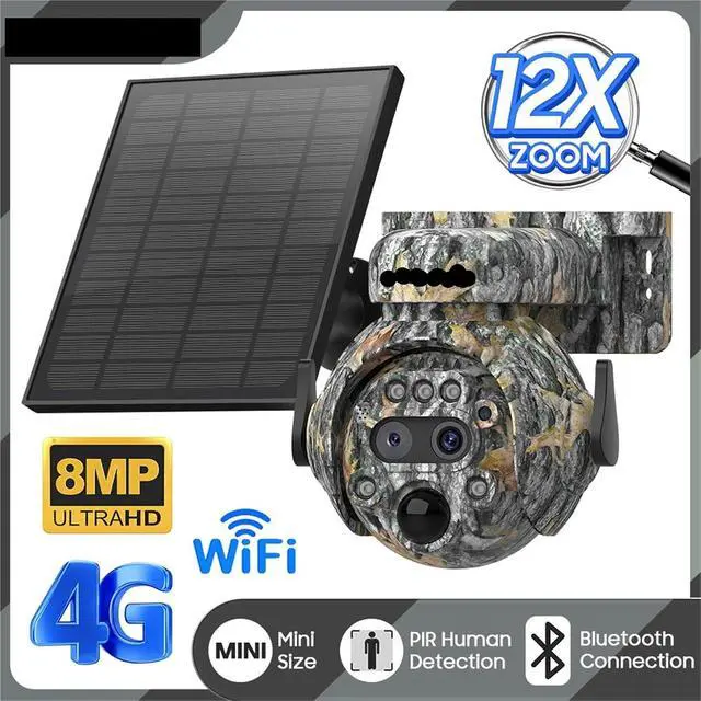 Alt view image 3 of 7 - 8MP Solar Powered Camera 4K 4G / WiFi Solar Camera Solar Panel Security PIR Human Detection Cam in Forest(WiFi 128GB)