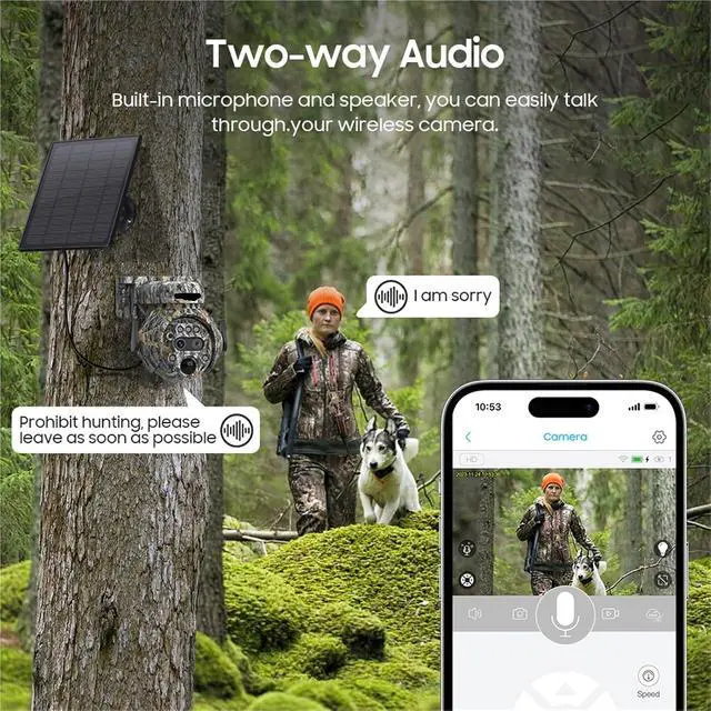 Alt view image 5 of 7 - 8MP Solar Powered Camera 4K 4G / WiFi Solar Camera Solar Panel Security PIR Human Detection Cam in Forest(WiFi 128GB)