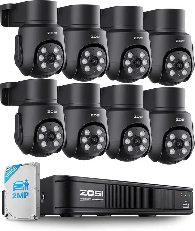 Main image of ZOSI 1080P Home Security Camera System Outdoor Indoor, 8CH 5MP-Lite CCTV DVR with AI Human Vehicle Detect, 8 x 1080P Pan Tilt Weatherproof Surveillance Camera, Night Vision, Audio Recording, 500GB HDD
