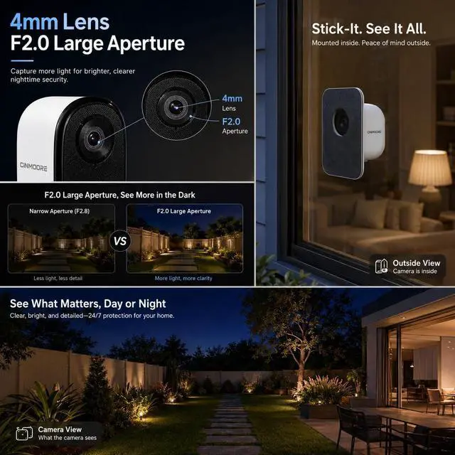 Alt view image 3 of 7 - 2.5K 4MP Window Camera, WiFi Indoor HD Home Security Camera, Upgraded Color Night Vision, Smart AI Motion & Human Detection, Two Way Audio, Continuous 24/7 Recording, Easy & Quick Install