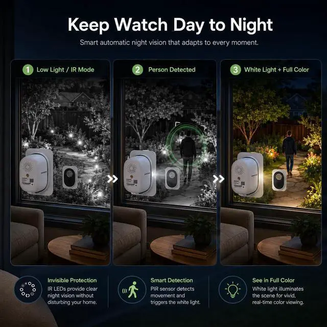 Alt view image 5 of 7 - 2.5K 4MP Window Camera, WiFi Indoor HD Home Security Camera, Upgraded Color Night Vision, Smart AI Motion & Human Detection, Two Way Audio, Continuous 24/7 Recording, Easy & Quick Install