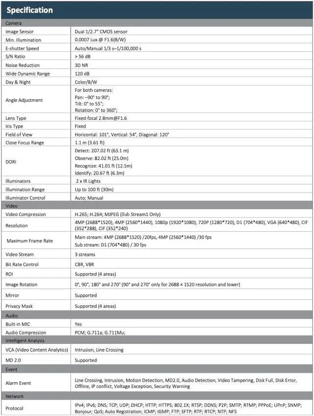 Alt view image 4 of 7 - LTS Pro-X LXIP7742W2-28MDA IP 2x4MP Dual Lens PoE 100ft IR Mic Alarm I/O NDAA Dome Camera