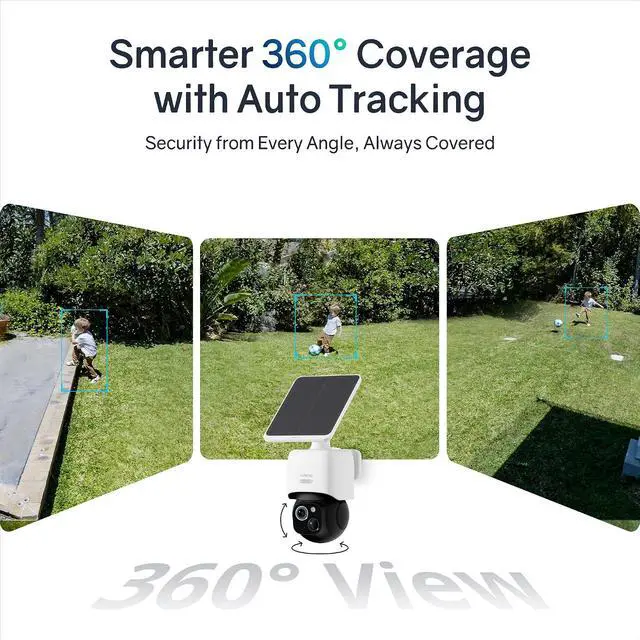 Alt view image 5 of 7 - 4K Solar Security Cameras Wireless Outdoor, AOV Dual View 360° Pan & Tilt Cameras for Home Security, 24/7 Surveillance, No Blind Spots, 2.4 GHz Wi-Fi, No Monthly Fee (2 Pack)