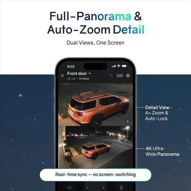 Alt view image 7 of 7 - 4K Solar Security Cameras Wireless Outdoor, AOV Dual View 360° Pan & Tilt Cameras for Home Security, 24/7 Surveillance, No Blind Spots, 2.4 GHz Wi-Fi, No Monthly Fee (2 Pack)