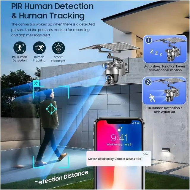 Alt view image 3 of 4 - Solar Powered PTZ Camera, 4K Dual Lens with 50X Optical Zoom, 10MP Outdoor Security, Wi-Fi Connect, IP66 Waterproof, 360° Auto Tracking