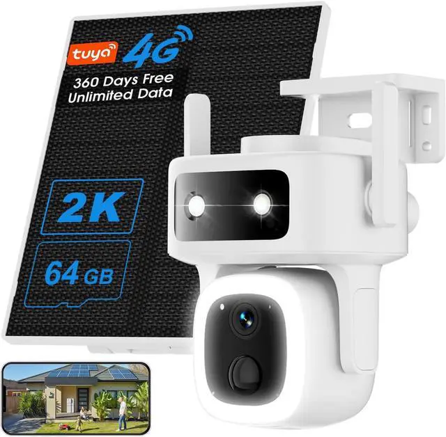 Main image of 4G LTE Cellular Solar Security Camera Wireless Outdoor, 360 Days Free Unlimited Data, Built-in SIM Card 64GB, No WiFi No Power Needed, 360° PTZ, 2K Color Night Vision, 2 Way Talk, AI Detection