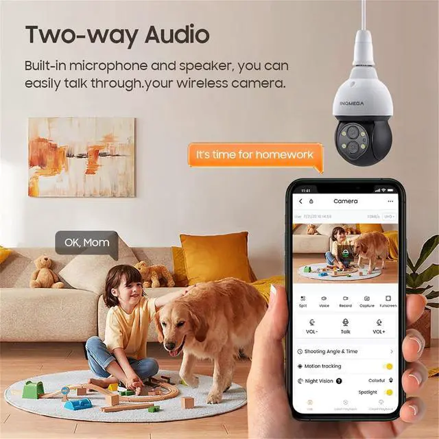 Alt view image 6 of 7 - 4MP Light Bulb Camera,10X ZOOM Camera Video Surveillance External Protection Recorder PTZ Dual Lens 4Mm-12Mm Color Night,360° View Camera Indoors/Outdoors,4m add 32gb