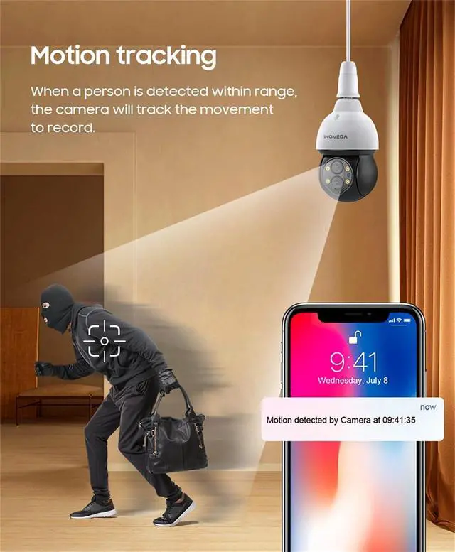 Alt view image 7 of 7 - 4MP Light Bulb Camera,10X ZOOM Camera Video Surveillance External Protection Recorder PTZ Dual Lens 4Mm-12Mm Color Night,360° View Camera Indoors/Outdoors,4m add 32gb