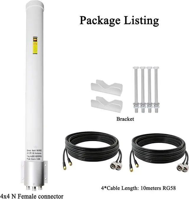 Alt view image 4 of 7 - Omni 4x4 MIMO 5G Antenna for T-Mobile, Outdoor 4G LTE Antennas N71 Cellular Hotspots Router Gateways, 600-6000MHz, 10meter Cable SMA