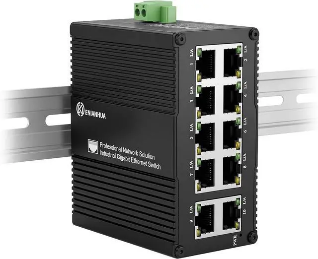 Main image of Mini Industrial 10 Ports Gigabit Switch, USB-C 5V or DC 9-56V