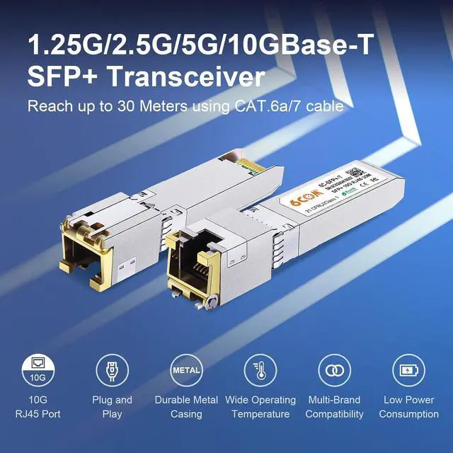 Alt view image 2 of 7 - 2Pack 1.25G/2.5G/5G/10GBase-T SFP+ Transceiver, 10G SFP+ to RJ45 Copper Module for Cisco SFP-10G-T-S, Ubiquiti UF-RJ45-10G, Netgear, D-Link, Supermicro, TP-Link, up to 30m