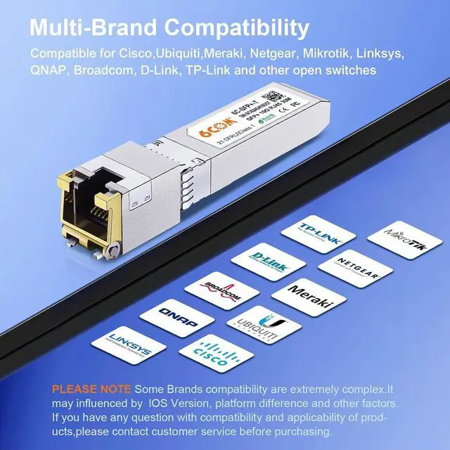 Alt view image 4 of 7 - 2Pack 1.25G/2.5G/5G/10GBase-T SFP+ Transceiver, 10G SFP+ to RJ45 Copper Module for Cisco SFP-10G-T-S, Ubiquiti UF-RJ45-10G, Netgear, D-Link, Supermicro, TP-Link, up to 30m
