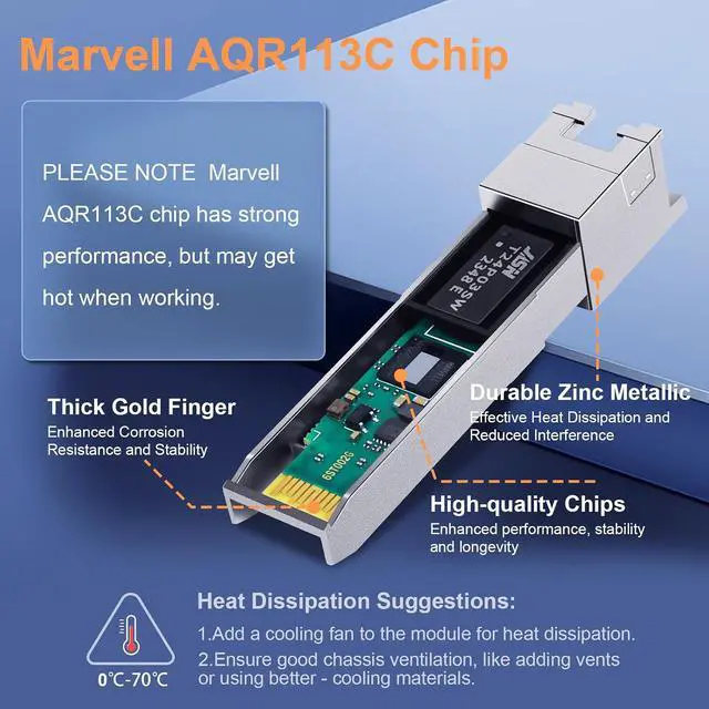 Alt view image 5 of 7 - 2Pack 1.25G/2.5G/5G/10GBase-T SFP+ Transceiver, 10G SFP+ to RJ45 Copper Module for Cisco SFP-10G-T-S, Ubiquiti UF-RJ45-10G, Netgear, D-Link, Supermicro, TP-Link, up to 30m