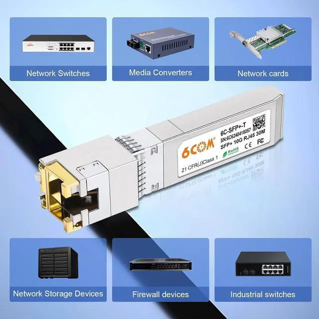 Alt view image 7 of 7 - 2Pack 1.25G/2.5G/5G/10GBase-T SFP+ Transceiver, 10G SFP+ to RJ45 Copper Module for Cisco SFP-10G-T-S, Ubiquiti UF-RJ45-10G, Netgear, D-Link, Supermicro, TP-Link, up to 30m