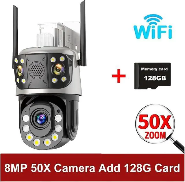 Alt view image 3 of 7 - 8MP Outdoor WiFi 50X Optical Zoom PTZ Camera Dual Screen Human Detection IP Video Surveillance Camera CCTV Two Way Audio(US Plug,50X Camera Add 128G)