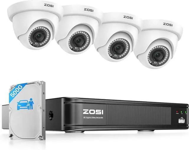 Main image of ZOSI 1080P H.265+ Home Security Camera System, 5MP Lite 8 Channel Surveillance DVR, 4 x 1080p Weatherproof CCTV Dome Camera Outdoor Indoor, Night Vision, Remote Access, 90° View Angle, 500GB HDD