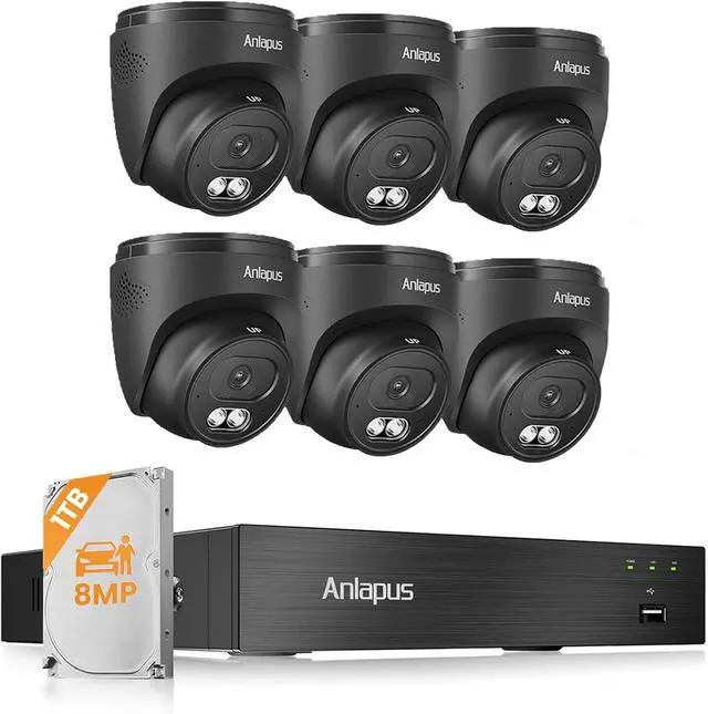 Main image of Anlapus 4K Home Security Camera System Outdoor Indoor, H.265+ 8CH CCTV DVR with AI Human Vehicle Detection, 6 x Wired Surveillance Dome Camera, 80ft Night Vision, Audio Recording, Remote Access