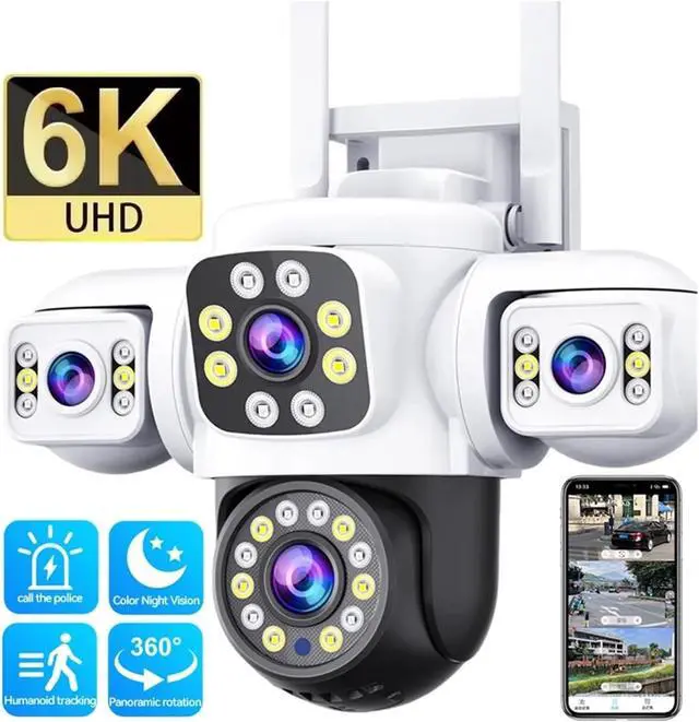 Alt view image 2 of 3 - 6K 12MP UHD WiFi IP Camera Outdoor Three Screen Three Lens Human Type AI Detection Automatic Tracking Securit IP CCTV(US Plug,6K None SD Card)