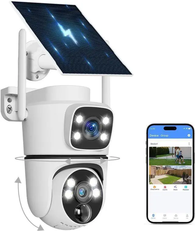 Main image of OOSSXX Solar Panel Wireless Outdoor Camera with Dual Lens, 360° View Pan/Tilt Surveillance & Security Cameras, Outdoor Security Cameras for Home 2.5K Color Night Vision, 2-Way Audio,1 Pack (White)