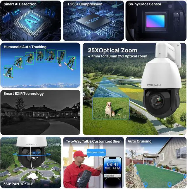 Alt view image 2 of 7 - panoeagle,Auto Tracking 4K 8MP PTZ IP Camera with Pan Tilt 25x Optical Zoom,HumanVehicle,328ft IR Night Vision,2-Way Talk,Compatible with Outdoor Dome PTZ Camera with Auto Cruise,IP66