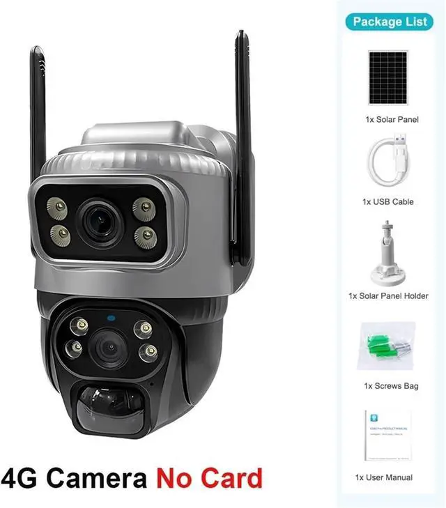 Alt view image 2 of 4 - Wireless 4G Security Camera with Solar Panel, Dual Lens 8MP 4K Battery Powered CCTV, IP65 Waterproof, Human Detection, Night Vision, Remote Monitor for Outdoor Home Protection