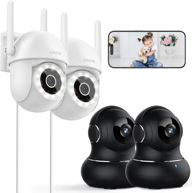 Main image of litokam 2 Pack Indoor Camera & 2 Pack 4MP Outdoor Camera