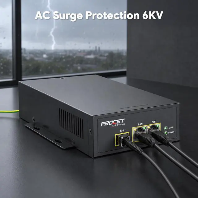 Alt view image 4 of 6 - PROCET PoE Injector PoE++ 95W SFP Fiber Gigabit Uplink, Working Temp -40 to 149 for Ubiquiti mmWave Bridge/Access Point, PTZ PoE Camera, Small Cell, Smart Factory, Commercial Kiosks Display