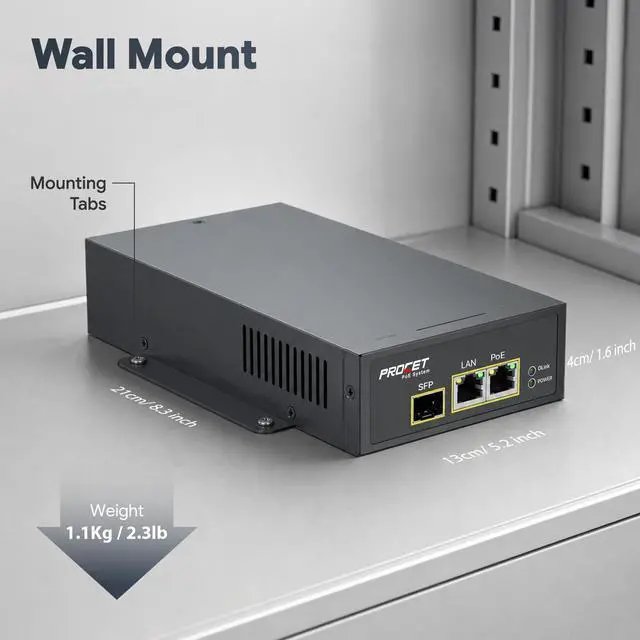 Alt view image 6 of 6 - PROCET PoE Injector PoE++ 95W SFP Fiber Gigabit Uplink, Working Temp -40 to 149 for Ubiquiti mmWave Bridge/Access Point, PTZ PoE Camera, Small Cell, Smart Factory, Commercial Kiosks Display