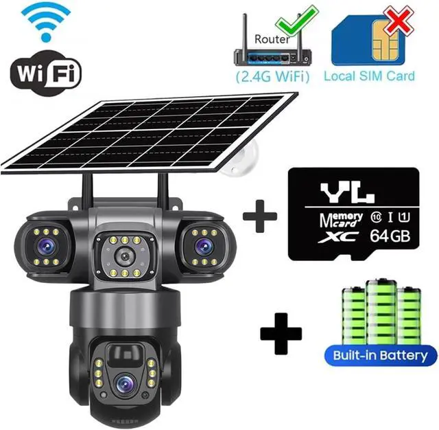 Alt view image 2 of 7 - Tri-Lens WiFi Solar PTZ Security IP Camera
