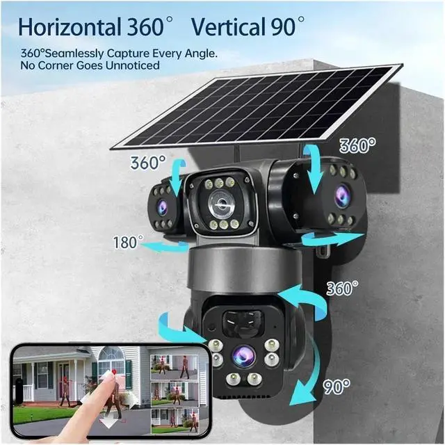 Alt view image 3 of 6 - 15MP 8K Three Lens Three Screen WiFi Solar Camera